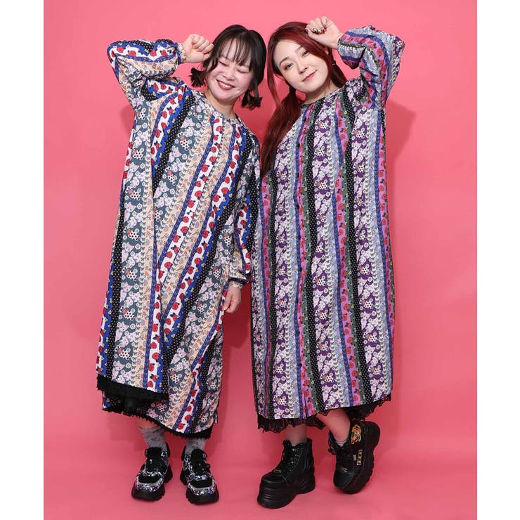 ストライプ総柄前開きシャツワンピース | ScoLar | 詳細画像1 