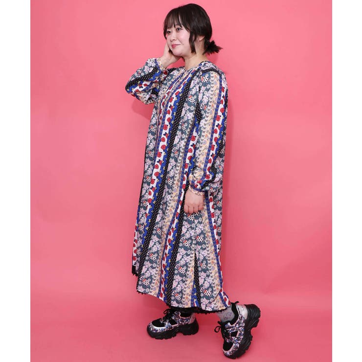 ストライプ総柄前開きシャツワンピース | ScoLar | 詳細画像10 