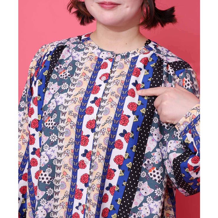 ストライプ総柄前開きシャツワンピース | ScoLar | 詳細画像13 