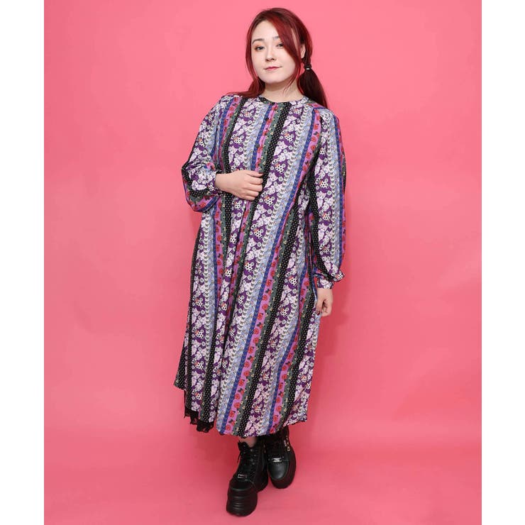 ブラック | ストライプ総柄前開きシャツワンピース | ScoLar