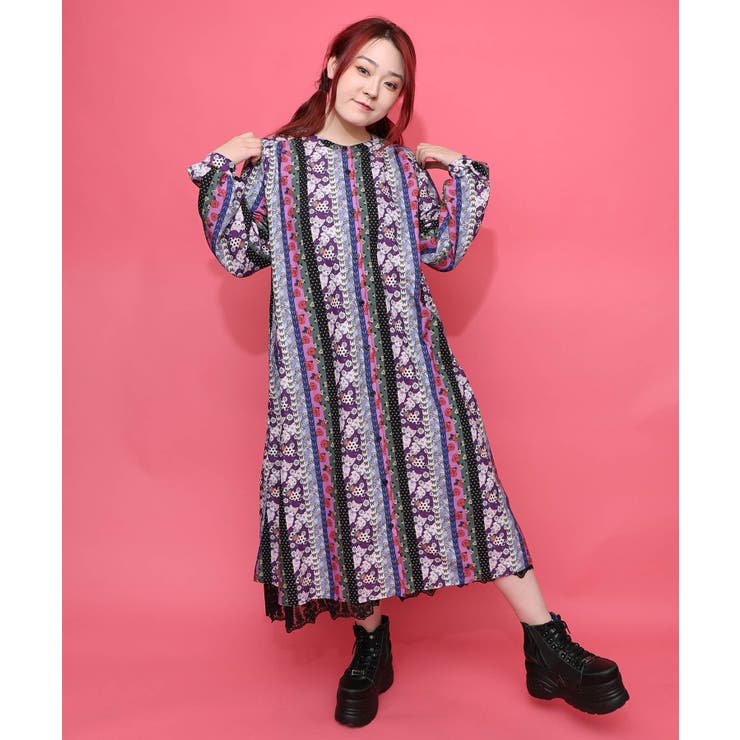 ストライプ総柄前開きシャツワンピース | ScoLar | 詳細画像3 