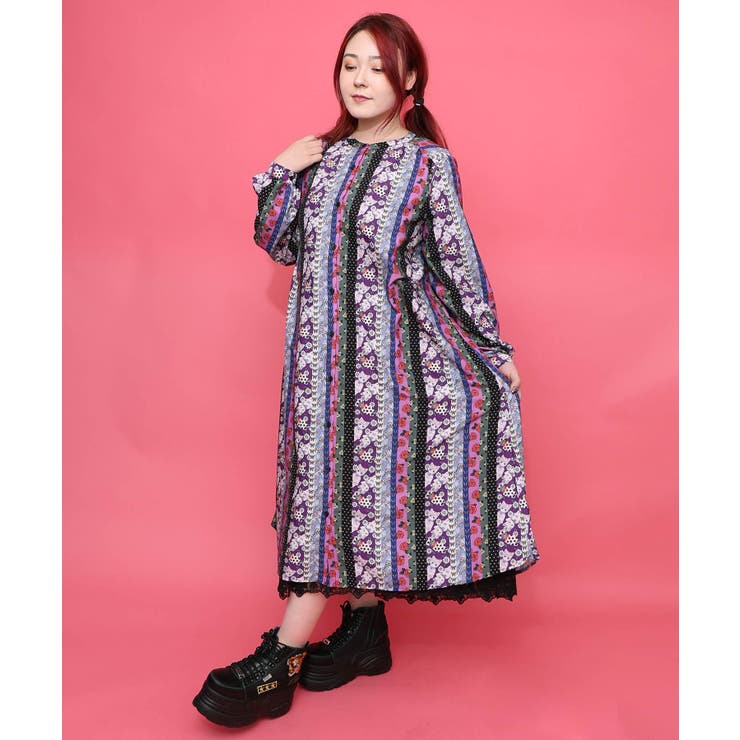 ストライプ総柄前開きシャツワンピース | ScoLar | 詳細画像4 