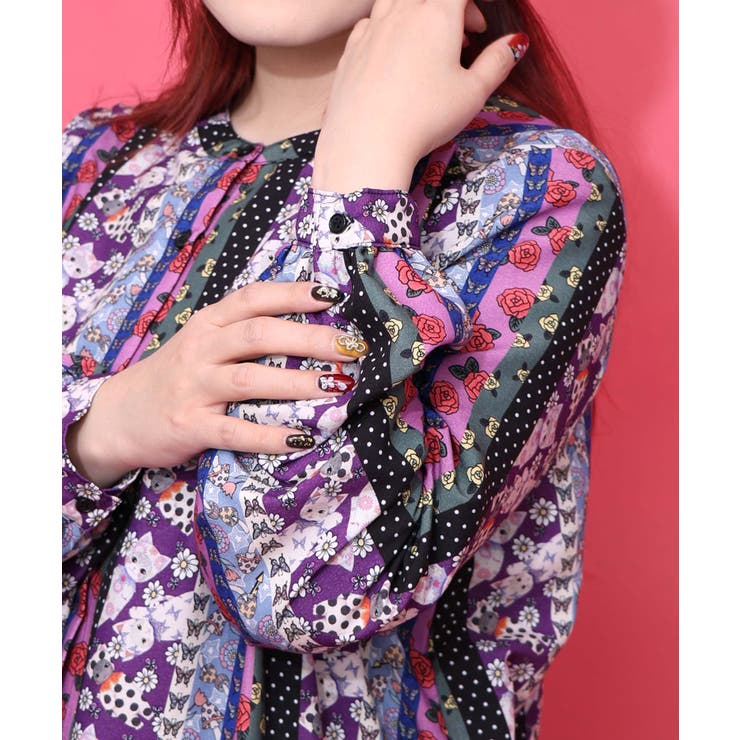 ストライプ総柄前開きシャツワンピース | ScoLar | 詳細画像6 