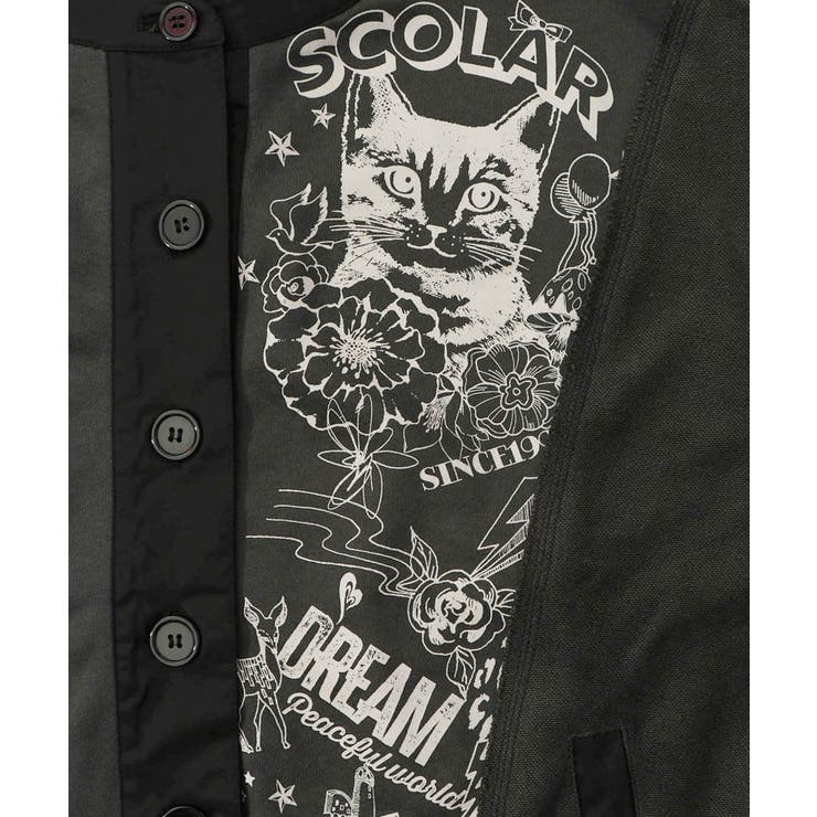 チョーク風柄裏毛×綿ツイル異素材切替カーディガン | ScoLar | 詳細画像11 