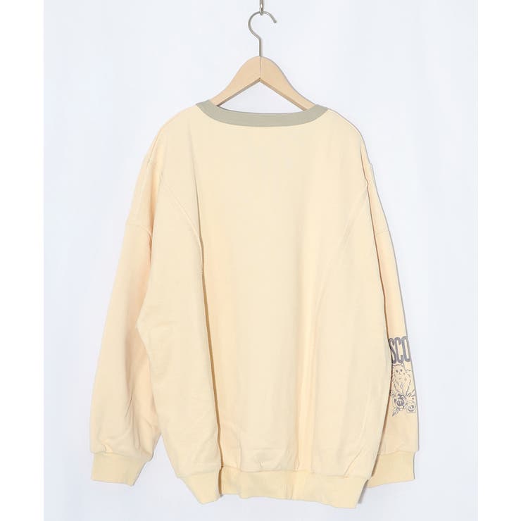 チョーク風柄裏毛×綿ツイル異素材切替カーディガン | ScoLar | 詳細画像12 