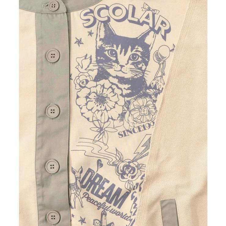 チョーク風柄裏毛×綿ツイル異素材切替カーディガン | ScoLar | 詳細画像13 