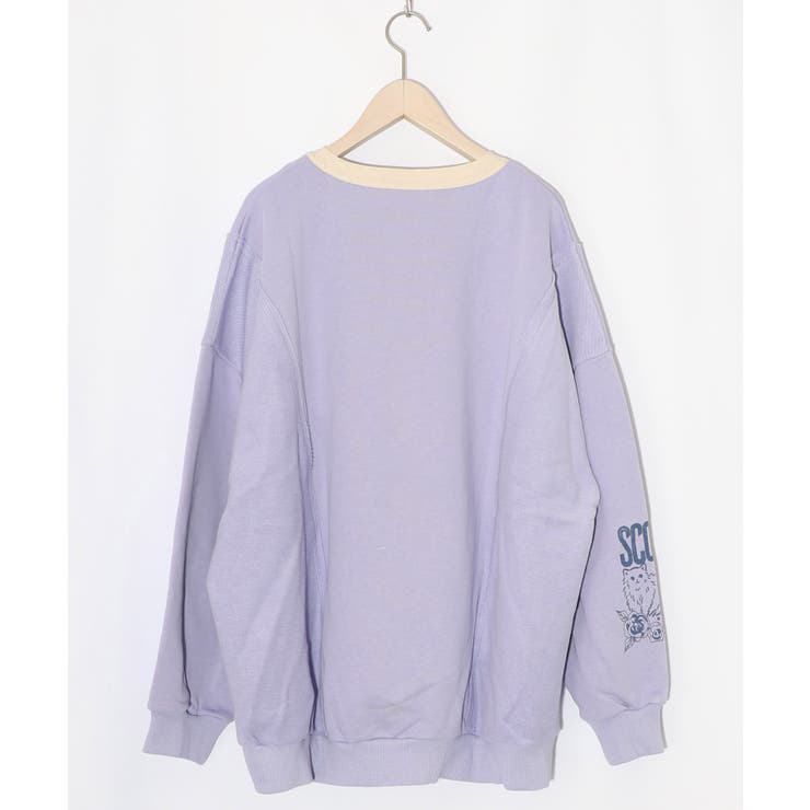 チョーク風柄裏毛×綿ツイル異素材切替カーディガン | ScoLar | 詳細画像14 