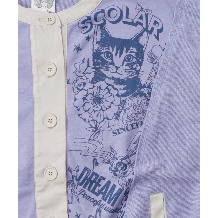 チョーク風柄裏毛×綿ツイル異素材切替カーディガン | ScoLar | 詳細画像15 