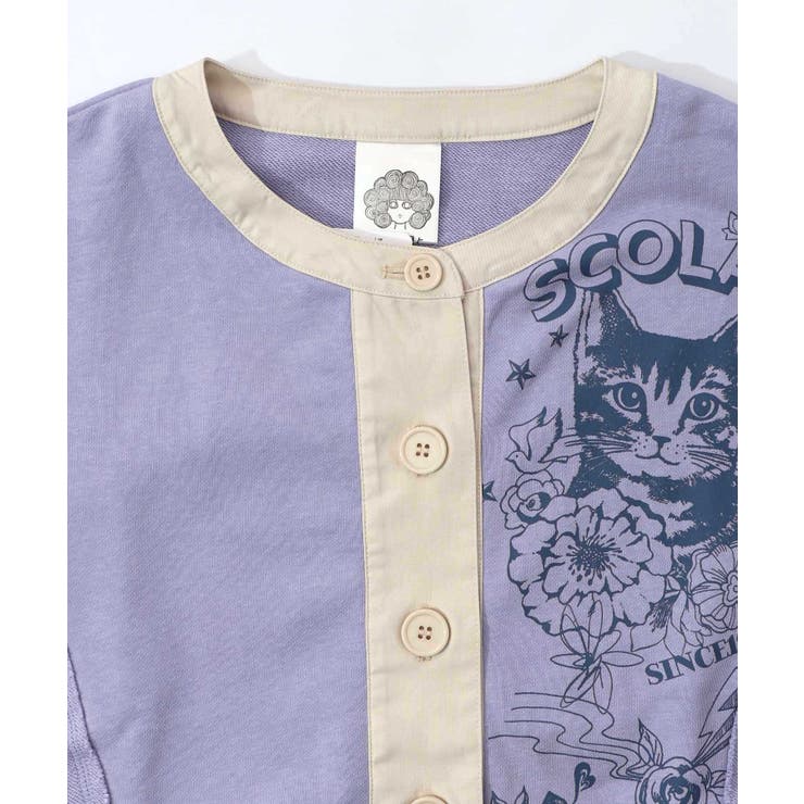 チョーク風柄裏毛×綿ツイル異素材切替カーディガン | ScoLar | 詳細画像16 