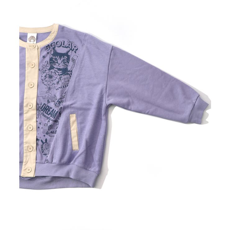 チョーク風柄裏毛×綿ツイル異素材切替カーディガン | ScoLar | 詳細画像19 