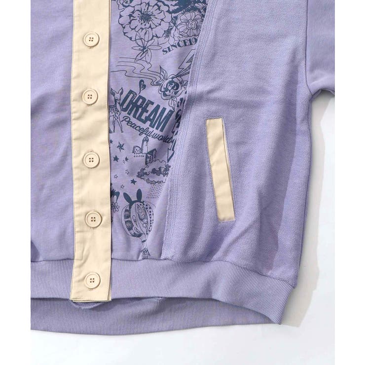 チョーク風柄裏毛×綿ツイル異素材切替カーディガン | ScoLar | 詳細画像20 