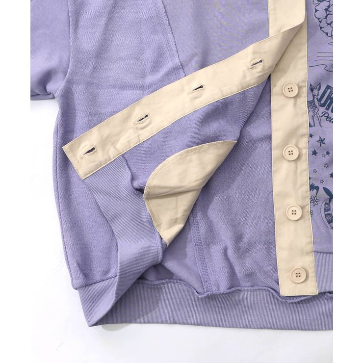 チョーク風柄裏毛×綿ツイル異素材切替カーディガン | ScoLar | 詳細画像21 