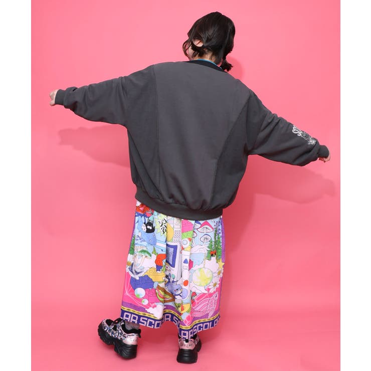 チョーク風柄裏毛×綿ツイル異素材切替カーディガン | ScoLar | 詳細画像5 