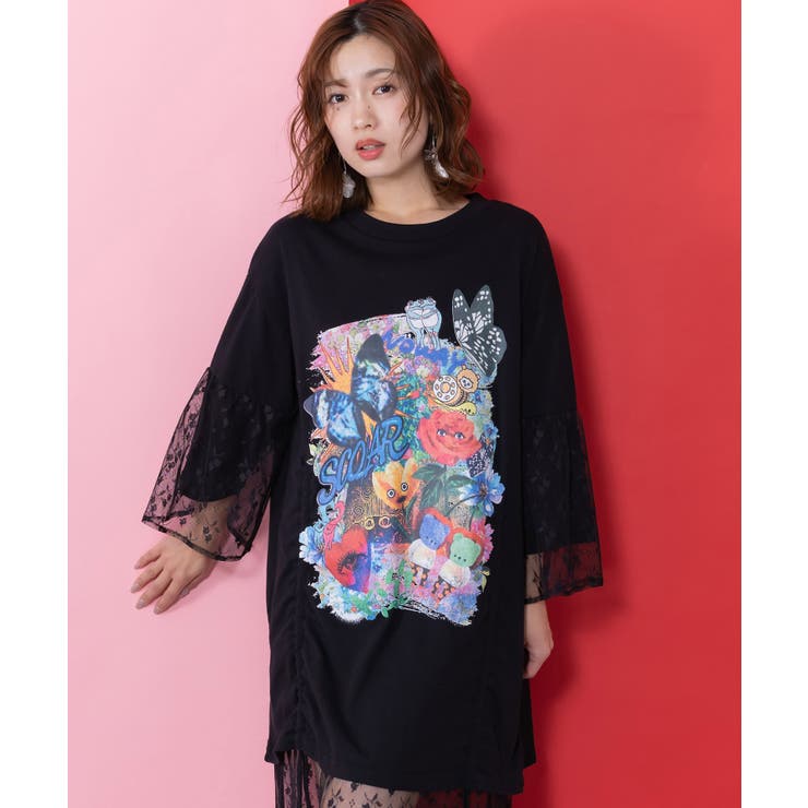 アート柄レース切替チュニック | ScoLar | 詳細画像1 