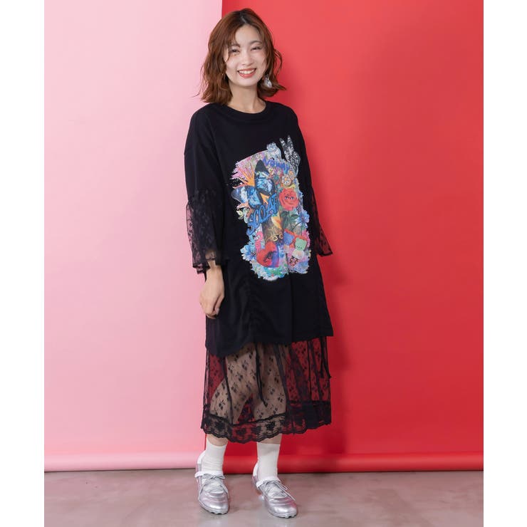 アート柄レース切替チュニック | ScoLar | 詳細画像2 