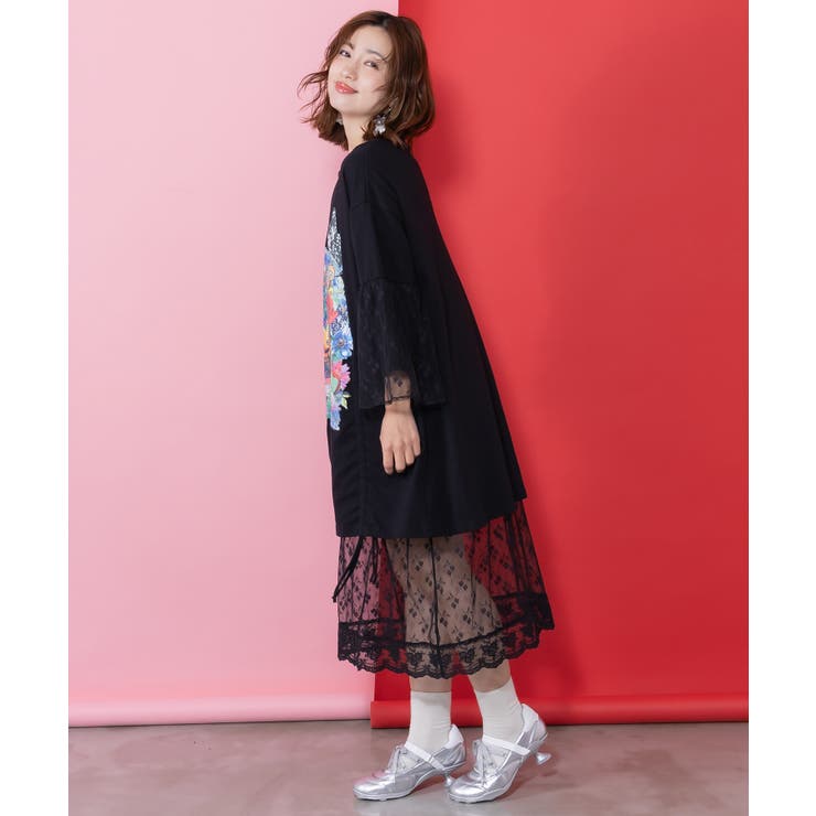 アート柄レース切替チュニック | ScoLar | 詳細画像3 