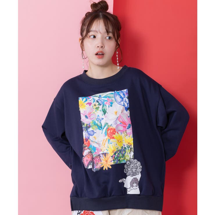 ネイビー | 画家スカラーちゃんキャンバス柄プルオーバー | ScoLar