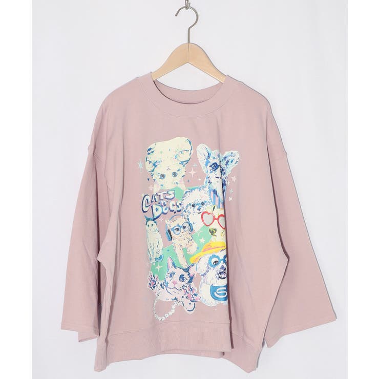 ピンク | ラメ入りわんにゃん柄裏毛プルオーバー | ScoLar