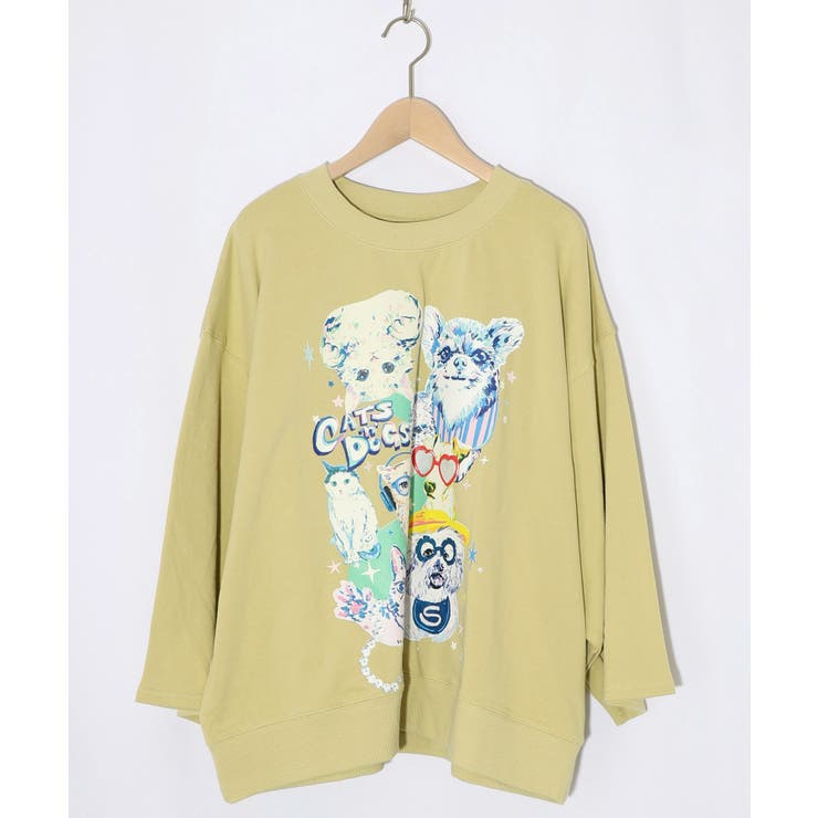 イエロー | ラメ入りわんにゃん柄裏毛プルオーバー | ScoLar