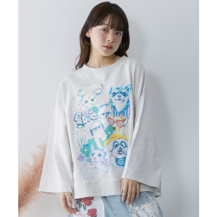 オートミール | ラメ入りわんにゃん柄裏毛プルオーバー | ScoLar