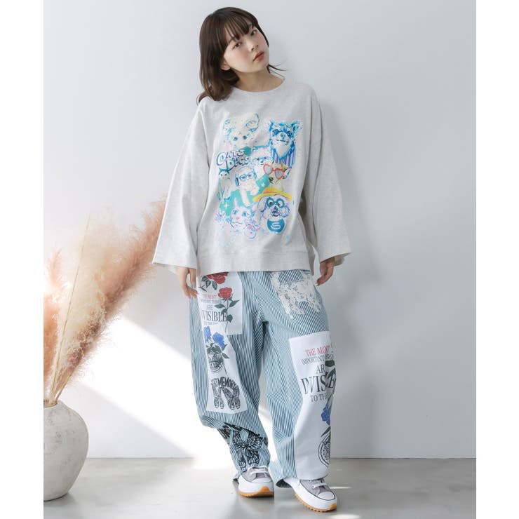 ラメ入りわんにゃん柄裏毛プルオーバー | ScoLar | 詳細画像1 