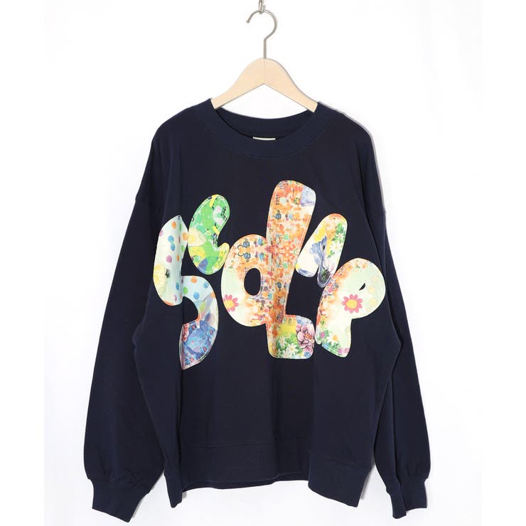 ネイビー | スカラー総柄ロゴアップリケ裏毛プルオーバー | ScoLar