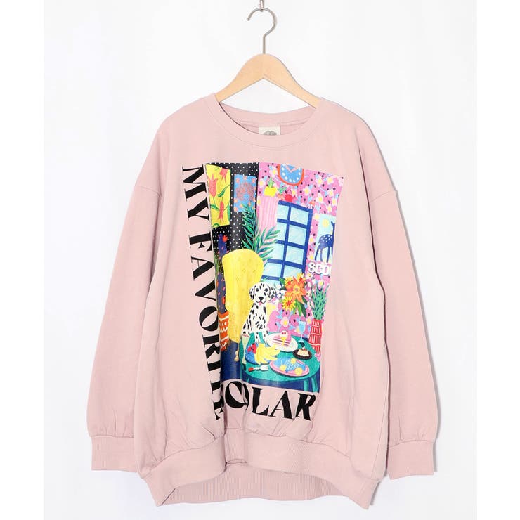 ピンク | スカラールーム柄裏毛プルオーバー | ScoLar