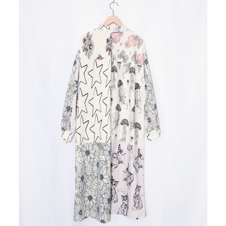 パッチワーク風総柄シャツワンピース | ScoLar | 詳細画像10 