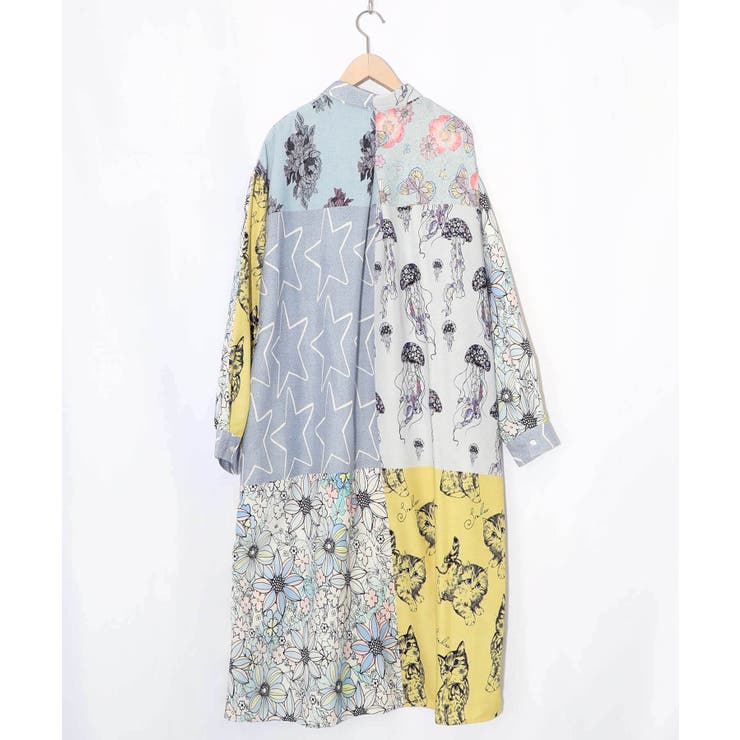 パッチワーク風総柄シャツワンピース | ScoLar | 詳細画像12 