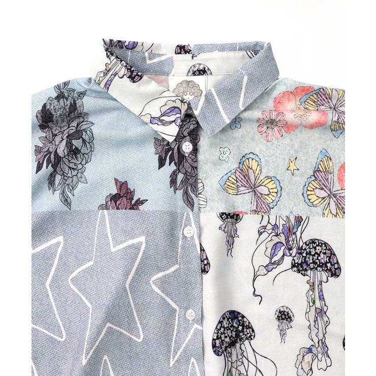 パッチワーク風総柄シャツワンピース | ScoLar | 詳細画像14 