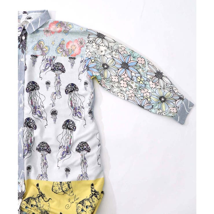 パッチワーク風総柄シャツワンピース | ScoLar | 詳細画像16 