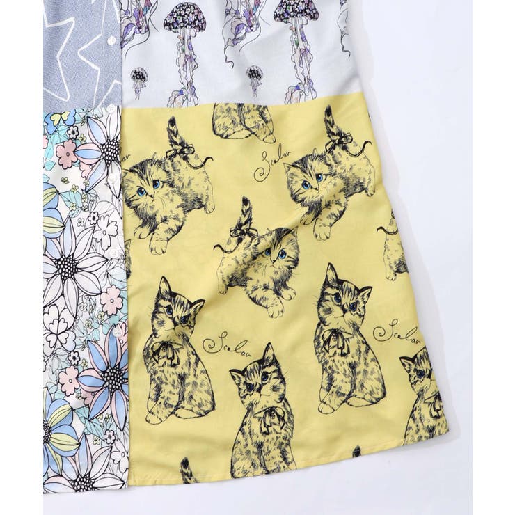 パッチワーク風総柄シャツワンピース | ScoLar | 詳細画像18 