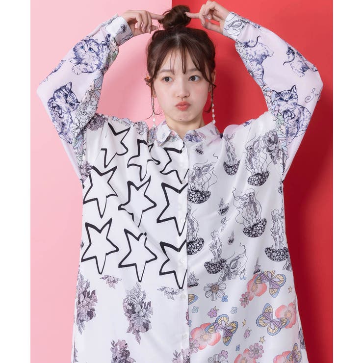 パッチワーク風総柄シャツワンピース | ScoLar | 詳細画像2 