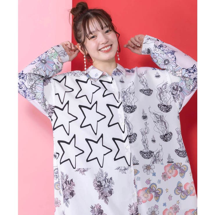 パッチワーク風総柄シャツワンピース | ScoLar | 詳細画像7 