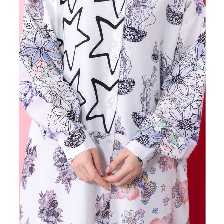 パッチワーク風総柄シャツワンピース | ScoLar | 詳細画像8 