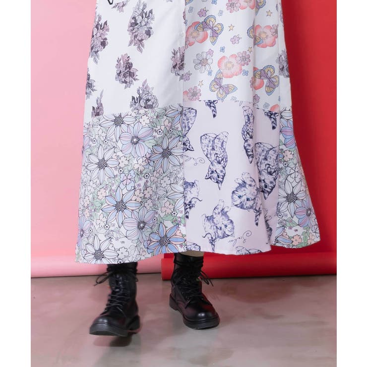 パッチワーク風総柄シャツワンピース | ScoLar | 詳細画像9 