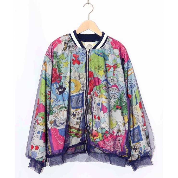 レトロスカーフ柄チュール重ねブルゾン | ScoLar | 詳細画像8 