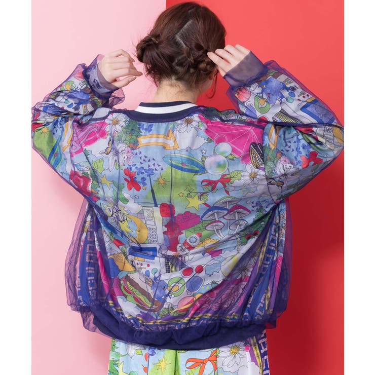 レトロスカーフ柄チュール重ねブルゾン | ScoLar | 詳細画像4 