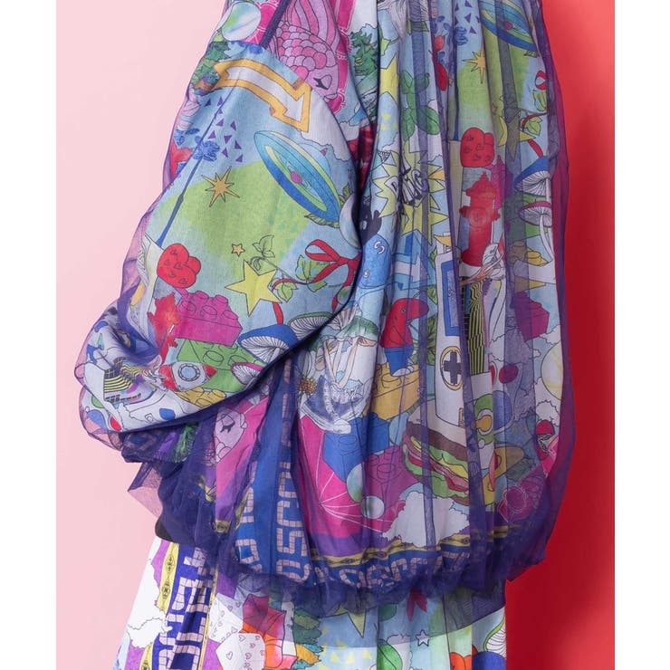 レトロスカーフ柄チュール重ねブルゾン | ScoLar | 詳細画像5 