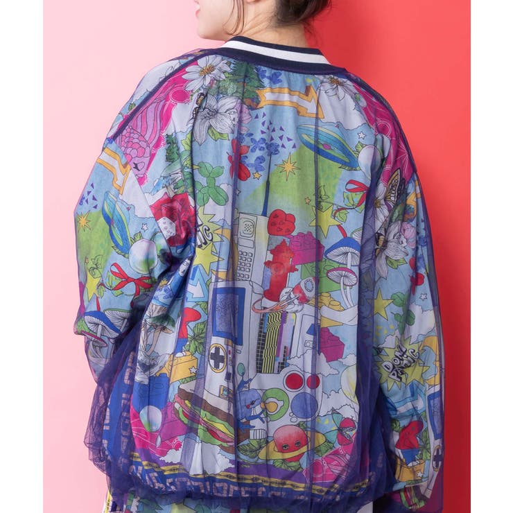 レトロスカーフ柄チュール重ねブルゾン | ScoLar | 詳細画像6 