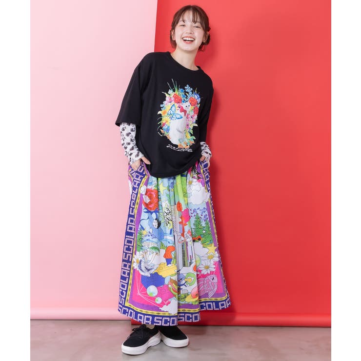 レトロスカーフ柄ワッシャー加工スカート | ScoLar | 詳細画像1 