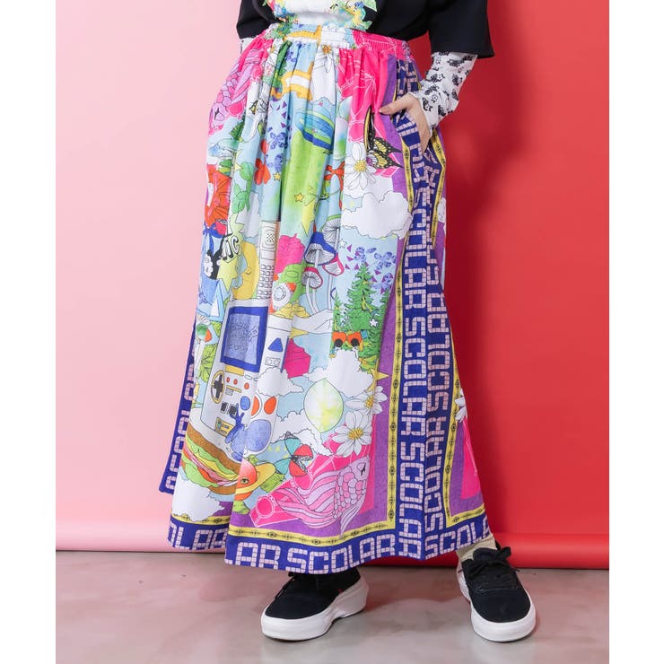 レトロスカーフ柄ワッシャー加工スカート | ScoLar | 詳細画像2 