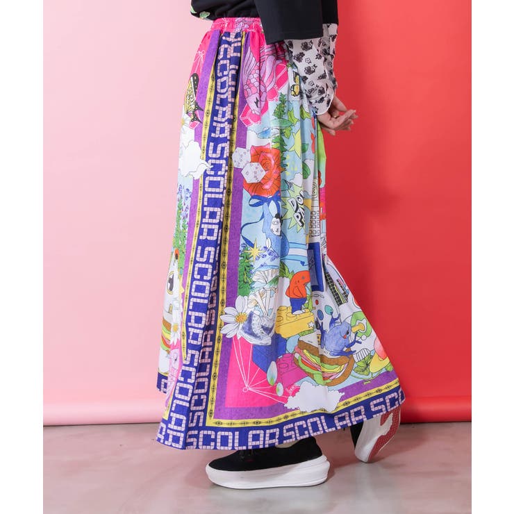 レトロスカーフ柄ワッシャー加工スカート | ScoLar | 詳細画像3 