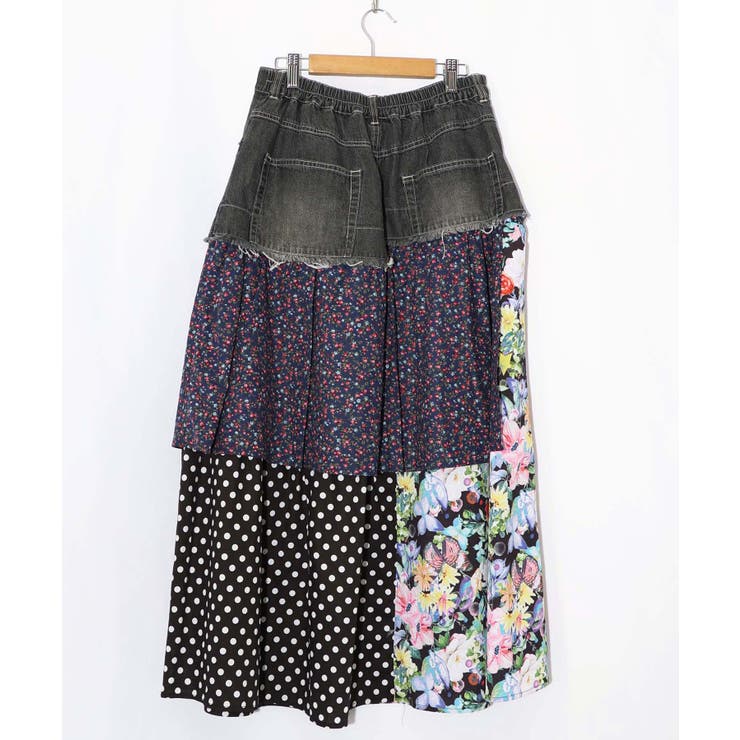 デニム×パッチワーク風 異素材切替2wayスカート | ScoLar | 詳細画像12 