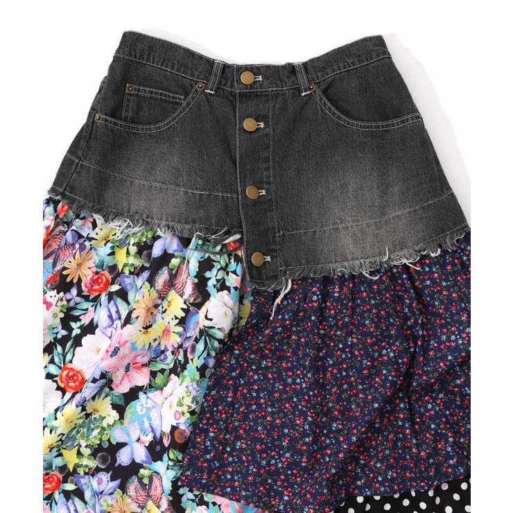 デニム×パッチワーク風 異素材切替2wayスカート | ScoLar | 詳細画像17 