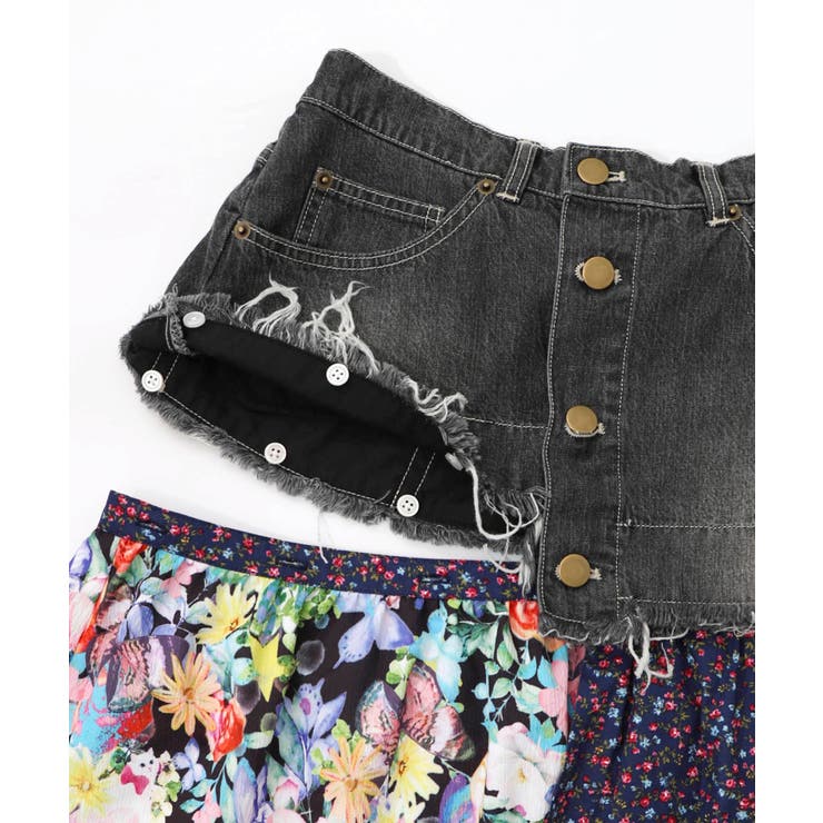 デニム×パッチワーク風 異素材切替2wayスカート | ScoLar | 詳細画像21 