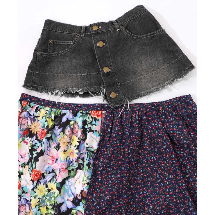 デニム×パッチワーク風 異素材切替2wayスカート | ScoLar | 詳細画像22 