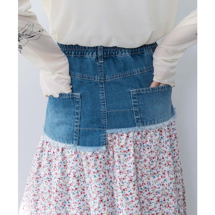 デニム×パッチワーク風 異素材切替2wayスカート | ScoLar | 詳細画像7 