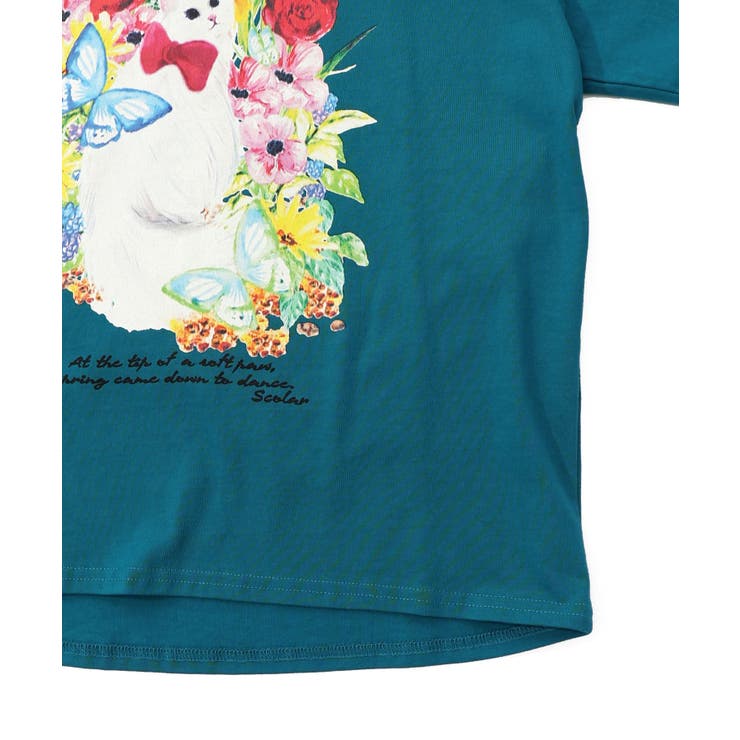 花ネコ柄チュール切替ロングスリーブTシャツ[品番：SRSW0002320