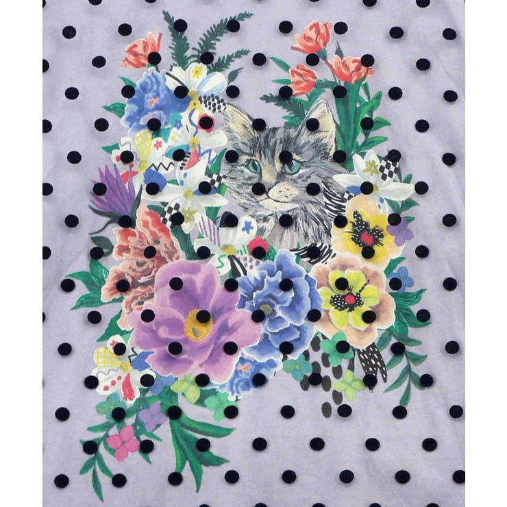 ドットチュール重ね花ネコ柄Tシャツ | ScoLar | 詳細画像13 